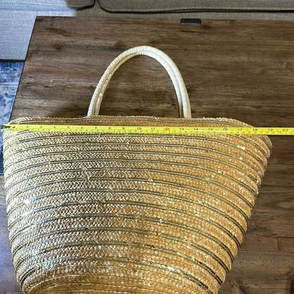 Cappelli Staw Summer Large Lined Tote Bag w/Gold Sequins Zipper Closure - Picture 13 of 16